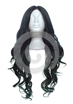 Black With Green Wig on Mannequin head with white background