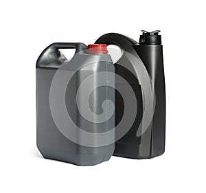 Black and grey canisters on white background