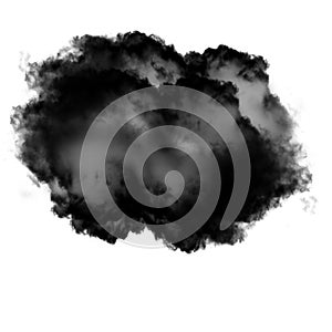 Black and grey cloud of smoke isolated over white background