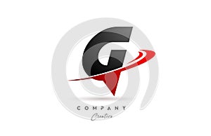 black grey G alphabet letter logo icon design with red swoosh. Creative template for company and business