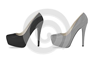 Black and grey high heel women\'s shoes isolated on white background. 3d rendering.