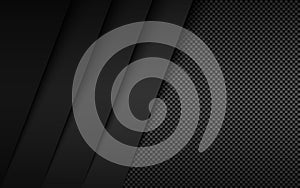 Black and grey modern material design with carbon fibre texture. Overlapped layers background