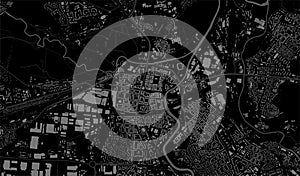 Black grey Plzen City area vector background map, PlzeÅˆ roads and water cartography illustration