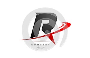 black grey R alphabet letter logo icon design with red swoosh. Creative template for company and business