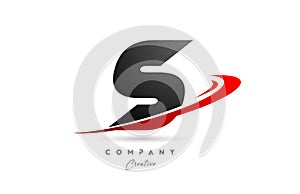 black grey S alphabet letter logo icon design with red swoosh. Creative template for company and business