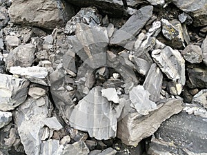 Black and grey stones  of various sizes on the floor