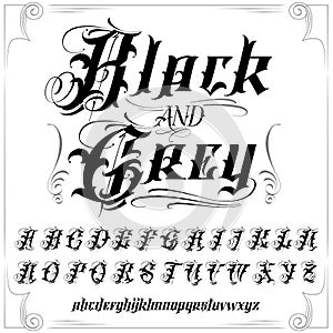 Black and Grey tattoo font set