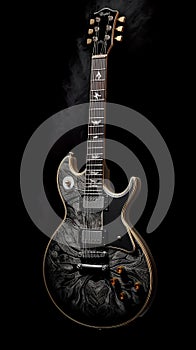 The black guitar features exquisite gold hardware
