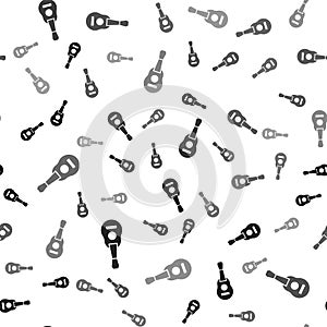 Black Guitar icon isolated seamless pattern on white background. Acoustic guitar. String musical instrument. Vector