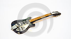 Black guitar model Toy in white background