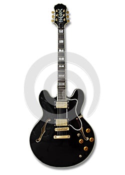 Black guitar on white background