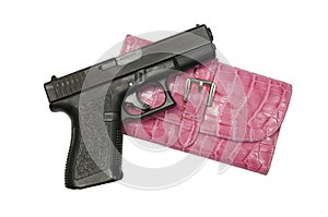Black Gun and Pink Clutch Hand Bag photo