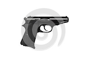 Black gun pistol isolated on white background. Short-barreled weapons for sports and self-defense. Armament for police units,