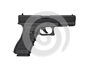 Black gun pistol isolated on white background. Short-barreled weapons for sports and self-defense. Armament for police units,