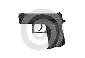 Black gun pistol isolated on white background. Short-barreled weapons for sports and self-defense. Armament for police units,