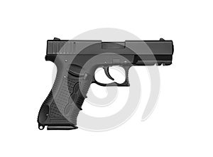 Black gun pistol isolated on white background. Short-barreled weapons for sports and self-defense. Armament for police units,