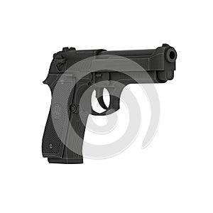 A black gun on a white background. Isolate