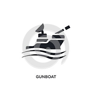 black gunboat isolated vector icon. simple element illustration from nautical concept vector icons. gunboat editable logo symbol