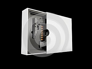 Black Guns in a box, Gunbox concept isolated black, 3d Illustration