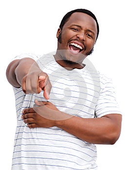 Black guy laughing and pointing finger