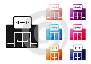 Black Gym building icon isolated on white background. Sport club. Set icons colorful. Vector