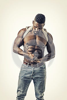 Black Gym Fit Man Showing His Body