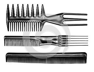 Black hair combs isolated on a white background