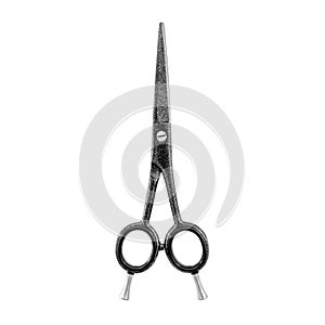 Black hair scissors on white background. Tools for beauty salons and barbershops. For hairdressers. Isolated for design.