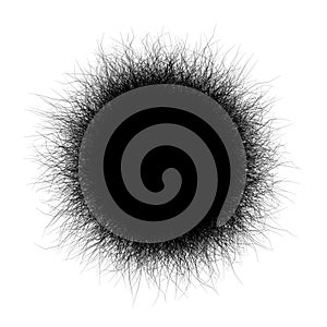 Black hairball shape on white