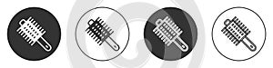 Black Hairbrush icon isolated on white background. Comb hair sign. Barber symbol. Circle button. Vector