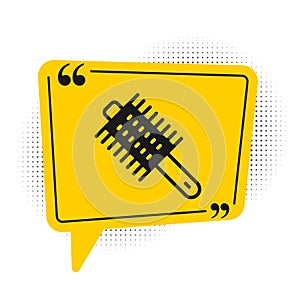 Black Hairbrush icon isolated on white background. Comb hair sign. Barber symbol. Yellow speech bubble symbol. Vector