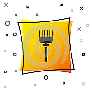 Black Hairbrush icon isolated on white background. Comb hair sign. Barber symbol. Yellow square button. Vector