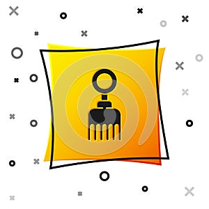 Black Hairbrush icon isolated on white background. Comb hair sign. Barber symbol. Yellow square button. Vector