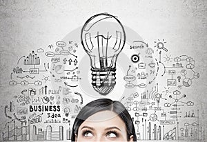 Black haired woman s head and business idea