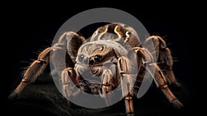 Black hairy legs, fangs big spider concept scarry. Generative ai