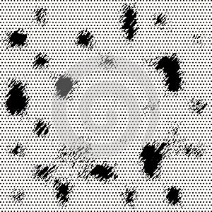 Black halftone background with ink blobs