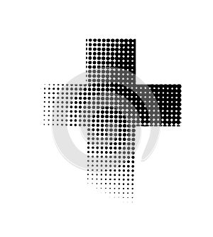 Black halftone cross on the white background. Christian symbol. Vector illustration.