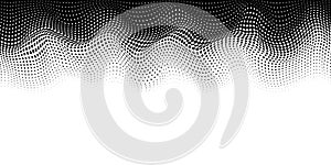 Black halftone dotted abstract background. Technology halfton mesh wave backdrop. Dots grid digital design for business photo