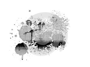 Black, halftone spotted ink splash , splatter design element, isolated backgroound