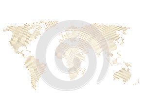 Black halftone world map of small dots in radial arrangement. Simple flat vector illustration on white background