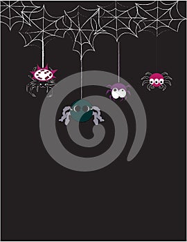 Black Halloween background with funny spiders