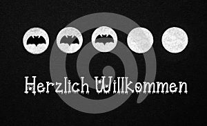 Black Halloween Background With Text Herzlich Willkommen