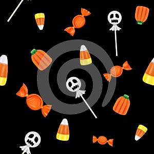 Black Halloween candies seamless background