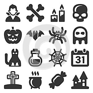Black Halloween Icons Set on White Background. Vector