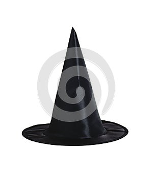 Black halloween witch hat isolated on white