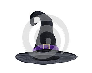 Black halloween witch hat isolated on white background