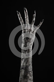 Black hand of death, the walking dead, zombie theme, halloween theme, zombie hands, black background, mummy hands