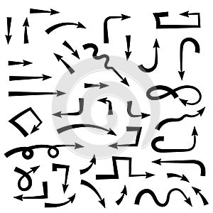 Black hand drawn arrows. Set