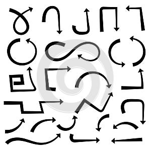 Black hand drawn arrows. Set. Vector illustration isolated