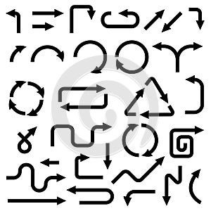 Black hand drawn arrows. Set. Vector illustration isolated